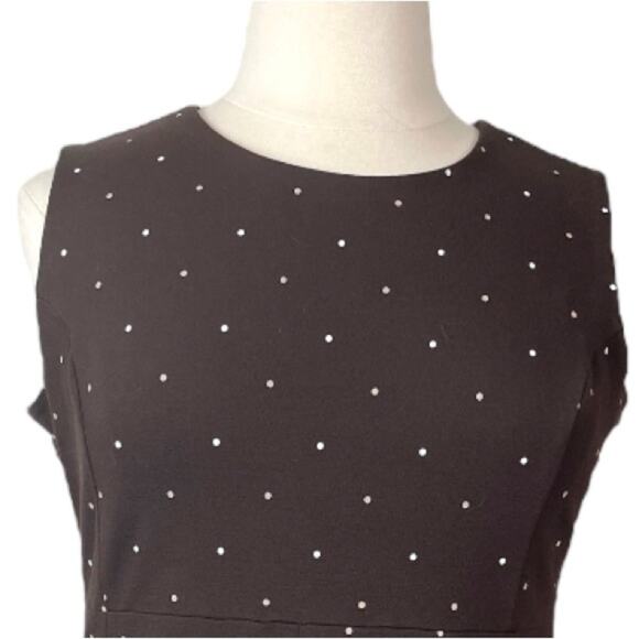 Lands’ End Dress Ponte Knit Sheath Sleeveless Brown White Polka Dot Women’s 16P - Picture 5 of 12